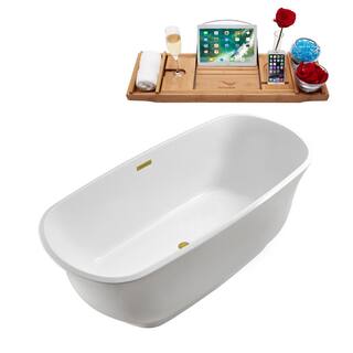 Streamline 59 in. Acrylic Flatbottom Non-Whirlpool Bathtub in Glossy White with Polished Gold Drain and Overflow Cover N660GLD