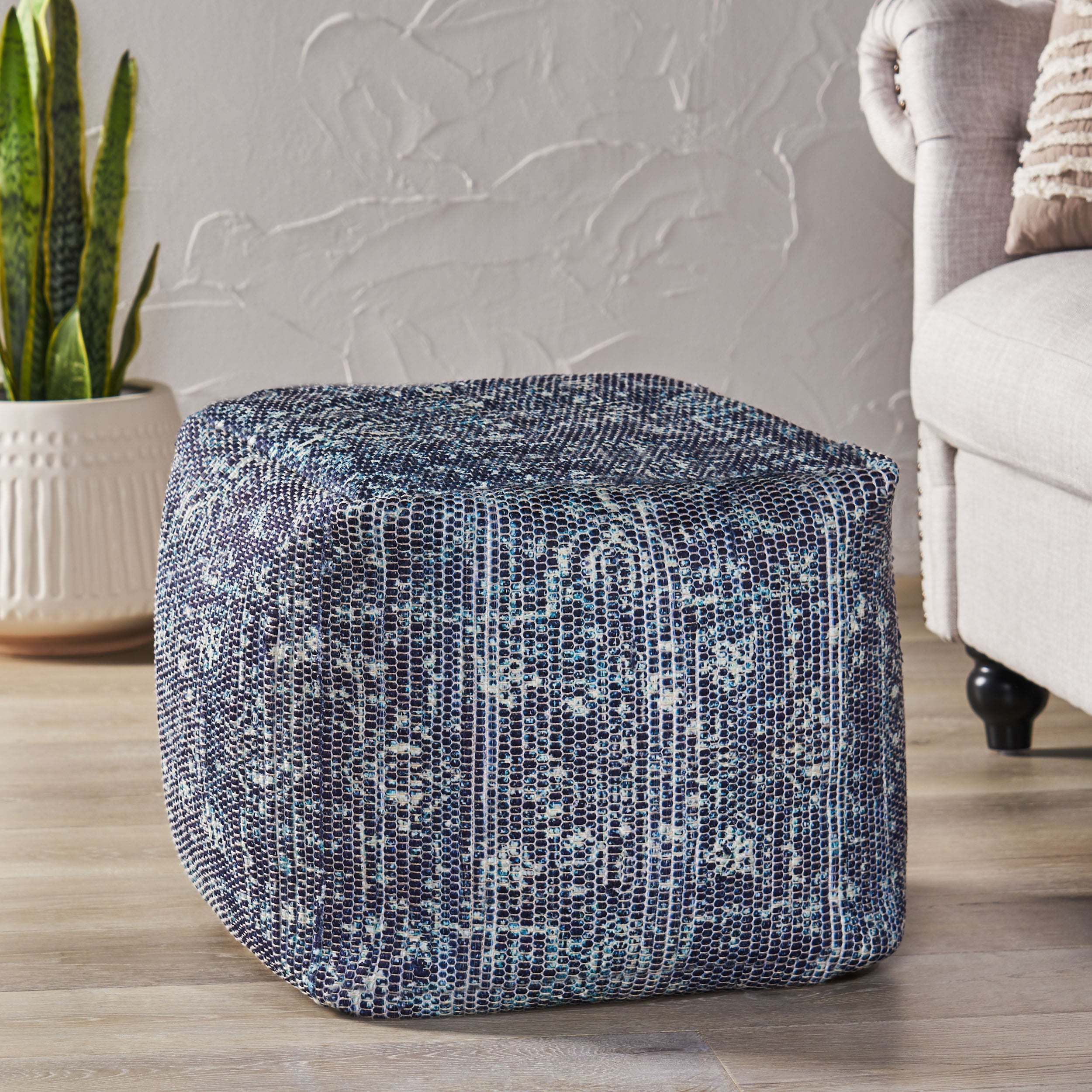 Rossburg Traditional Handcrafted Chindi Cube Pouf