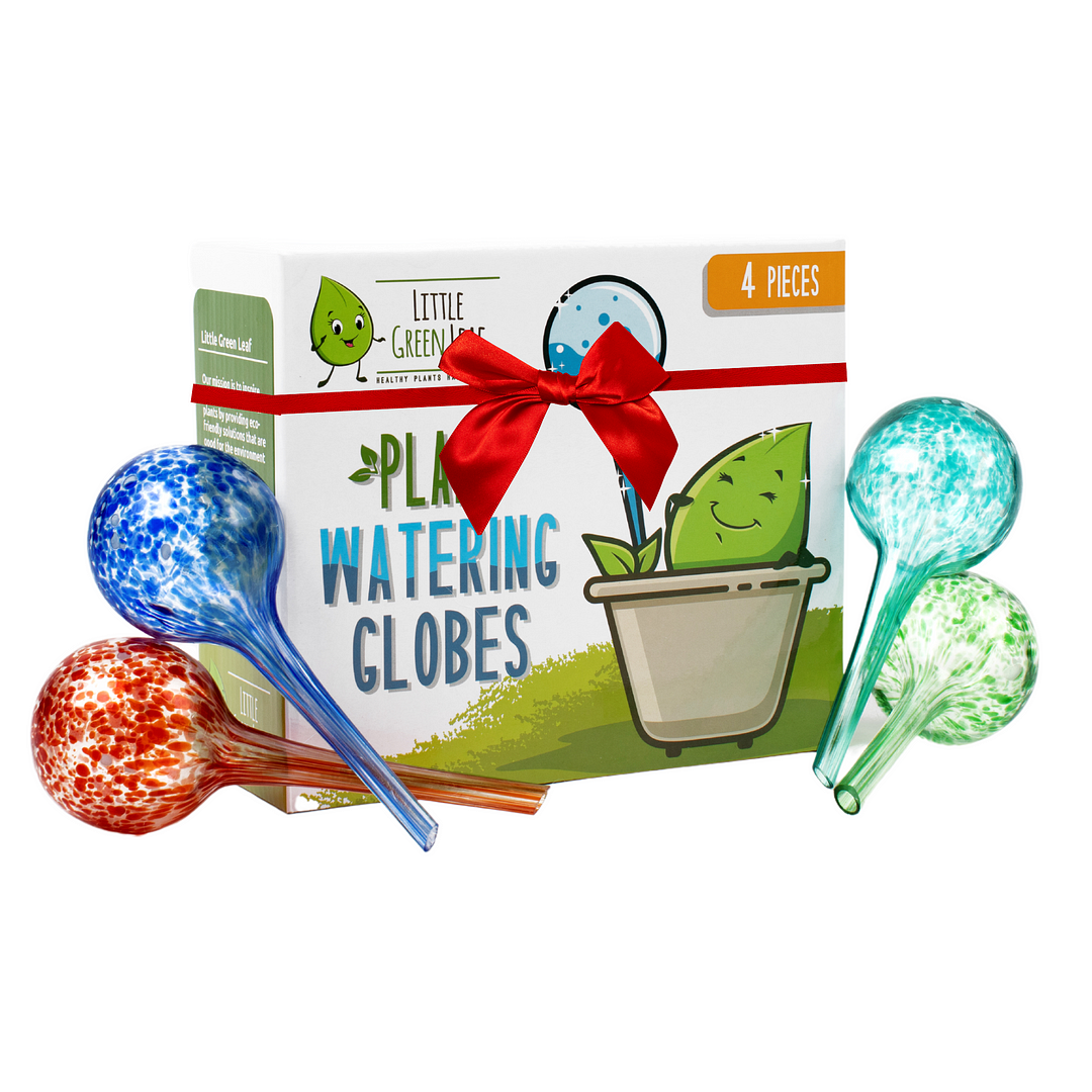 LGL Plant Watering Globes - 4 Small Pieces. Decorative Self Watering Planter Inserts Made From Hand-Blown Durable Glass. Keep your Outdoors and Indoor Plants Healthy. Ideal Plant Lover Gift