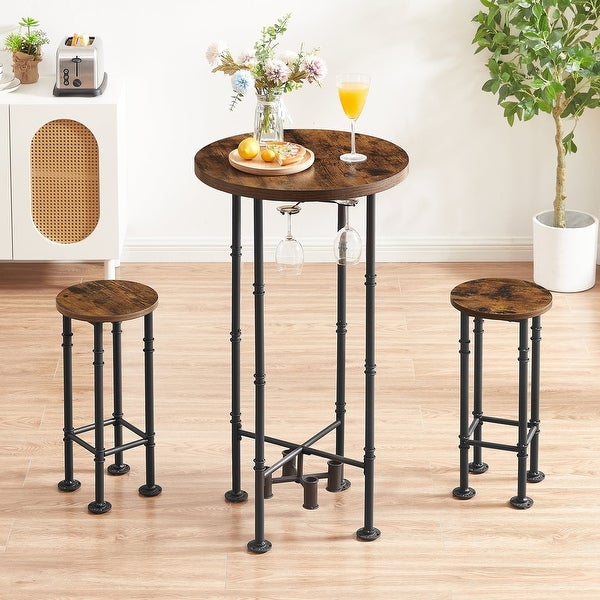 VECELO， Industrial Round Dining Chair Bar Stools Set of 2