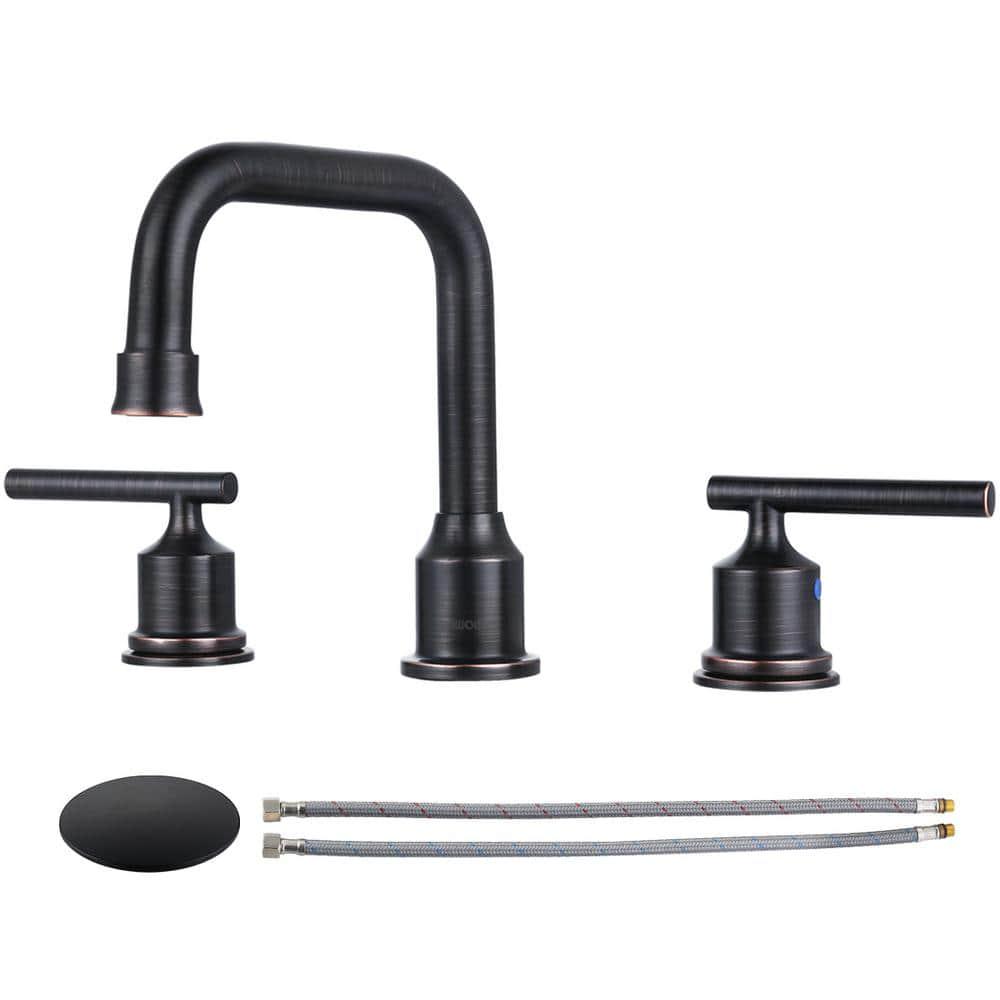 WOWOW 8 in Widespread Double Handle Bathroom Faucet with Drain Kit in Oil Rubbed Bronze