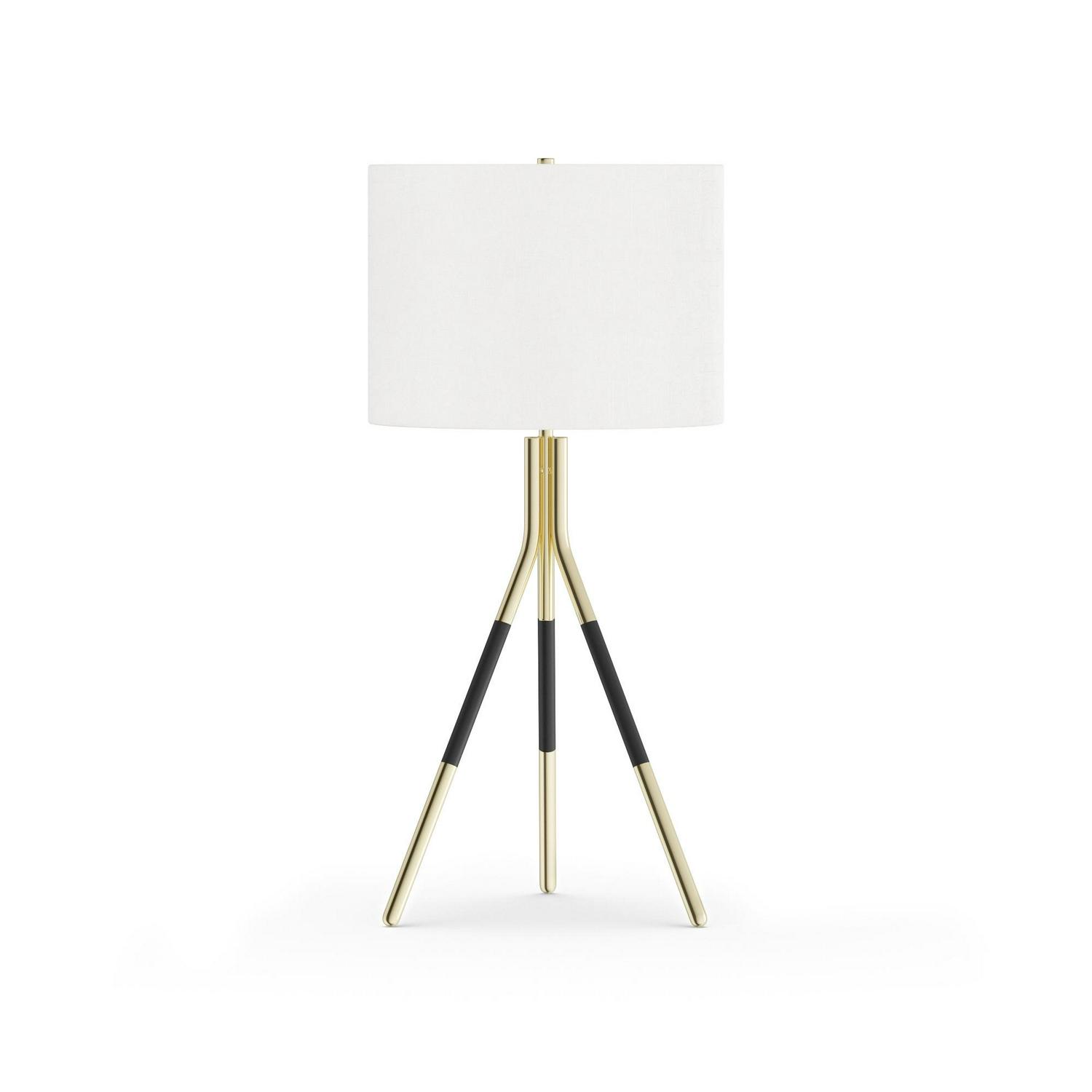 MoDRN Tripod Floor Lamp and Table Lamp Set， Black and Gold