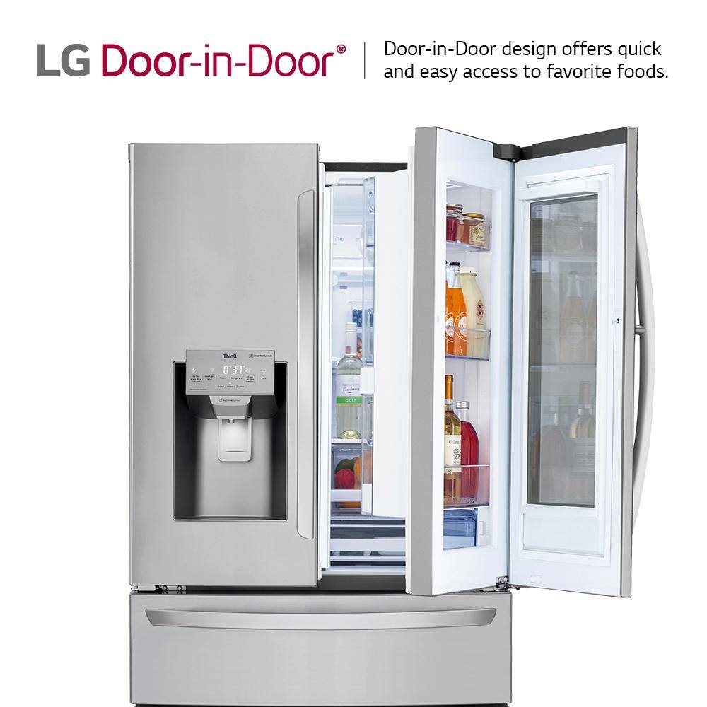 LG 28 cu. ft. 4-Door Smart Refrigerator w InstaView Door-in-Door and Door Cooling in PrintProof Stainless Steel LMXS28596S