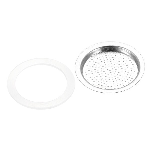 3x Silicone Gasket 1x Filter Screen 46x38mm for 1-Cup Mocha Coffee Pot - White， Silver Tone