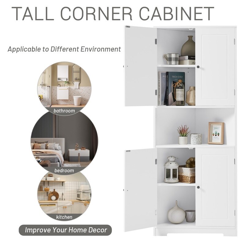 Corner Cabinet Bathroom Storage Cabinet with Doors and Adjustable Shelf