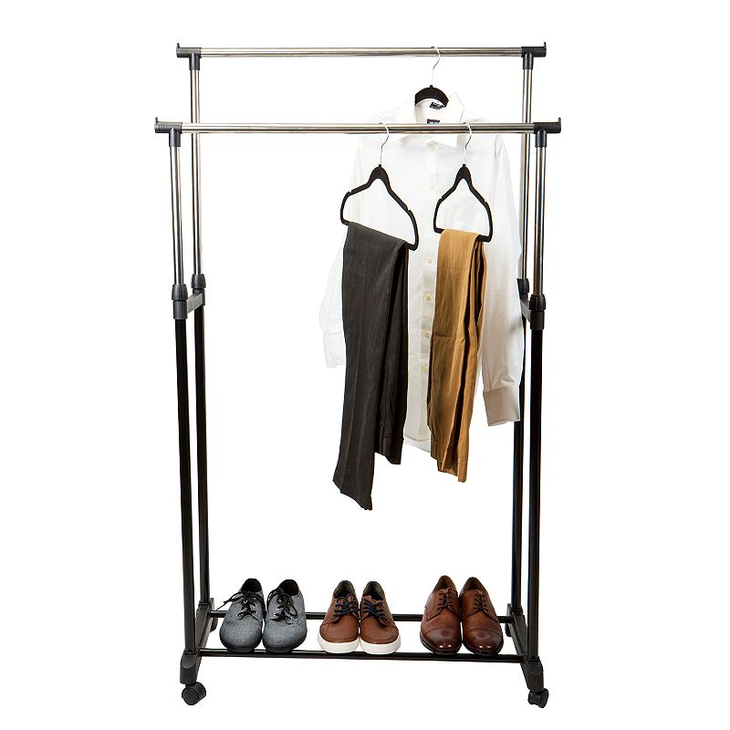 Simplify Double-Tier Adjustable Height Rolling Garment Rack