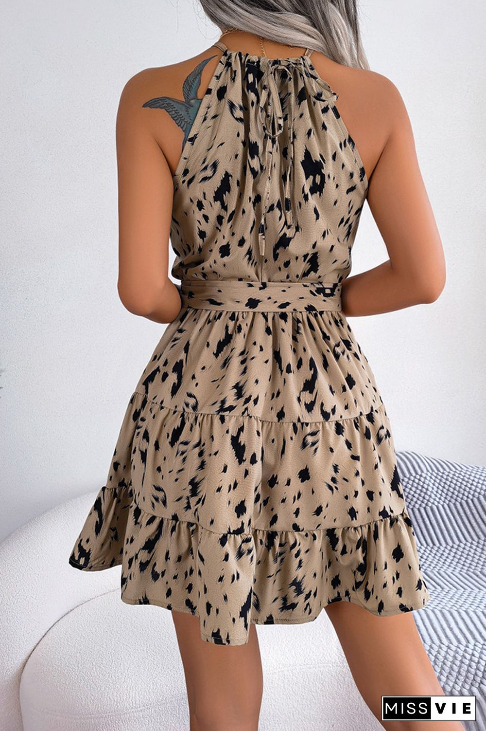 Leopard Print Halter Tiered Dress