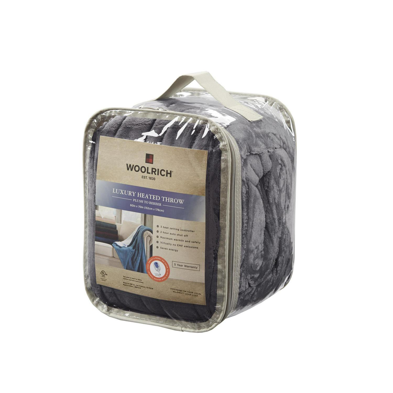 Woolrich Heated Plush to Berber Throw， 60and#215;70 ， Grey