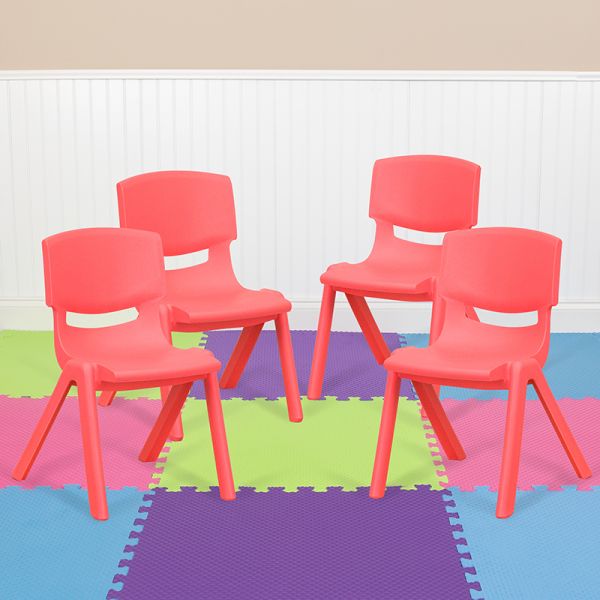 Whitney 4 Pack Red Plastic Stackable School Chair with 12'' Seat Height