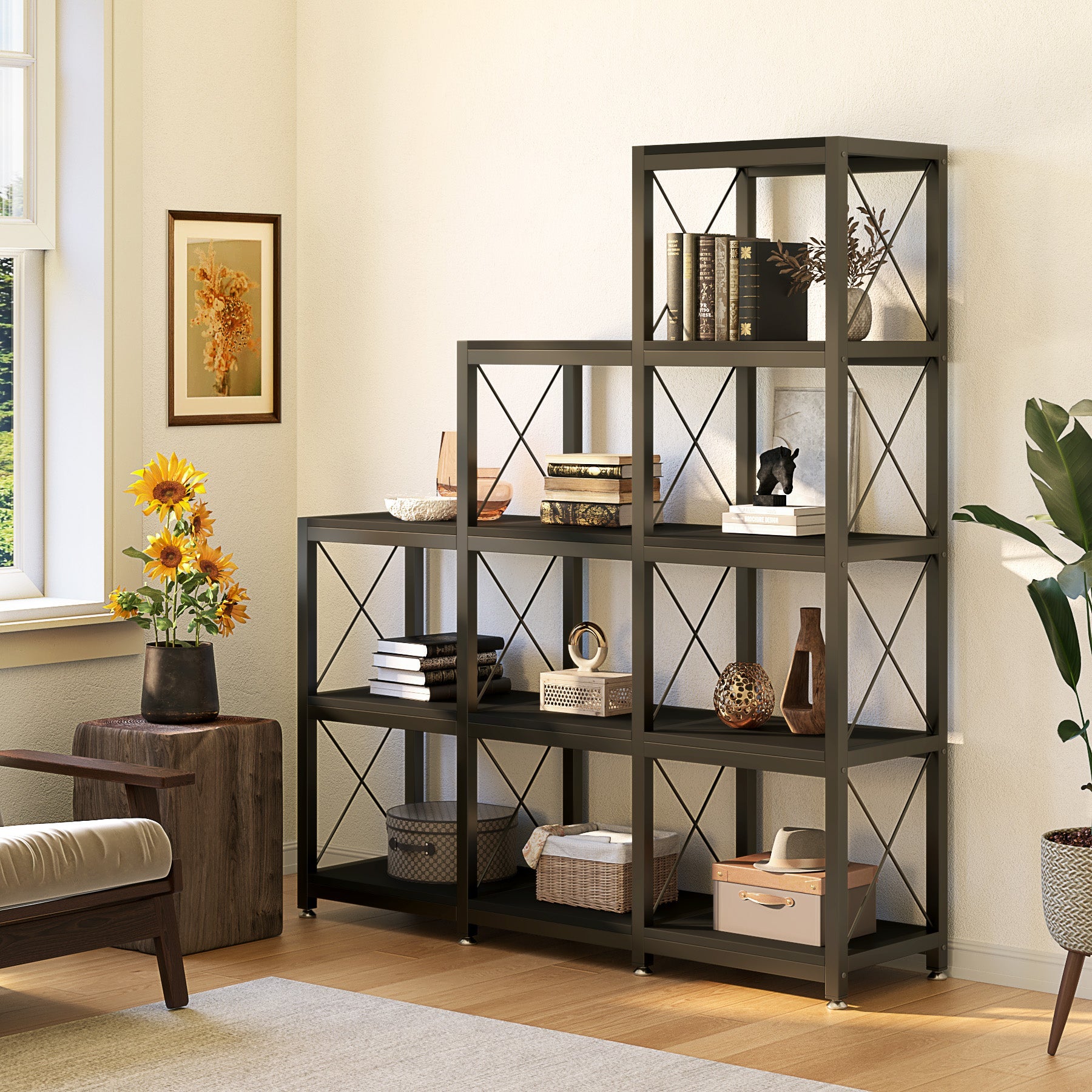 Ladder Bookshelf, 12 Shelves Industrial Etagere Bookcase