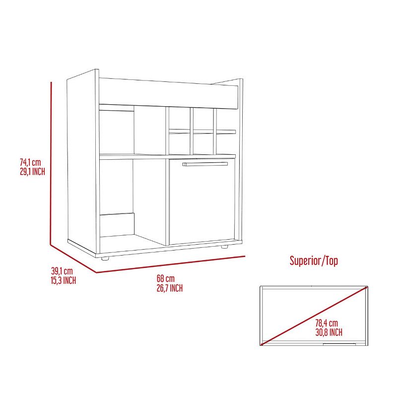 Leeds Bar Cabinet， One Cabinet， Divisions， Two Concealed Shelves， Six Cubbies for Liquors