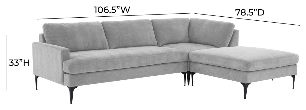 Serena Gray Velvet Right Arm Facing Chaise Sectional With Black Legs   Midcentury   Sectional Sofas   by First of a Kind USA Inc  Houzz