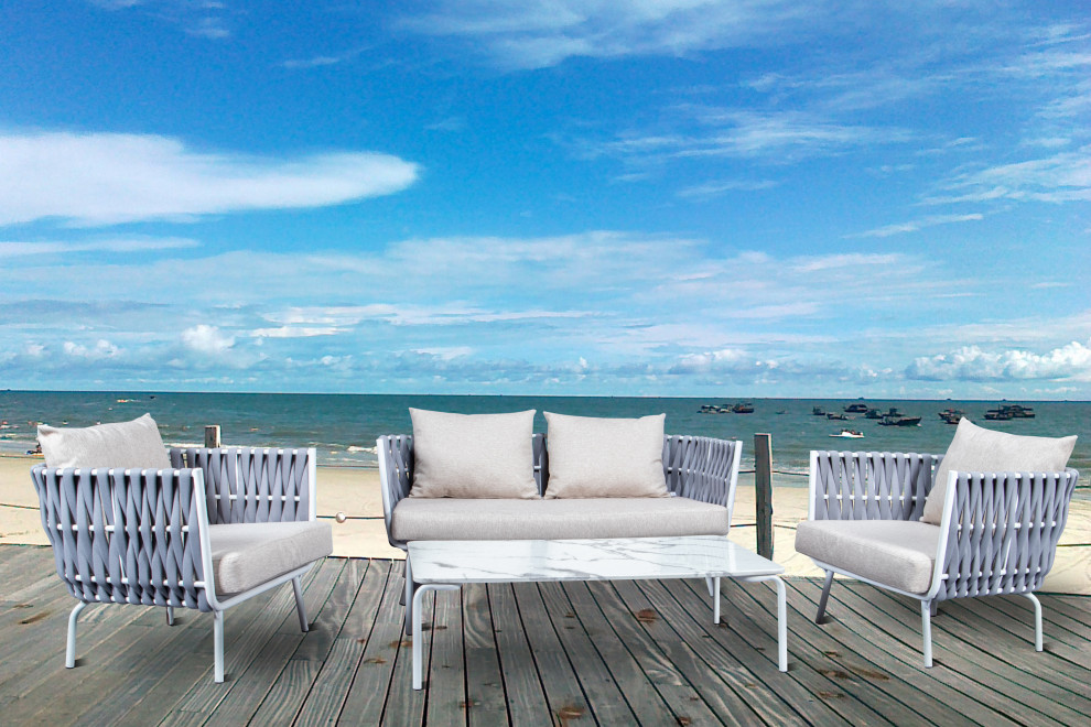 Spencer Outdoor Rope Frame Loveseat With Cushions   Beach Style   Outdoor Loveseats   by LeisureMod  Houzz