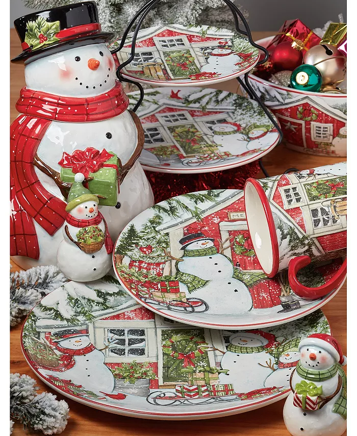 Certified International Snowman's Farmhouse 4 Piece Dinner Plate Set