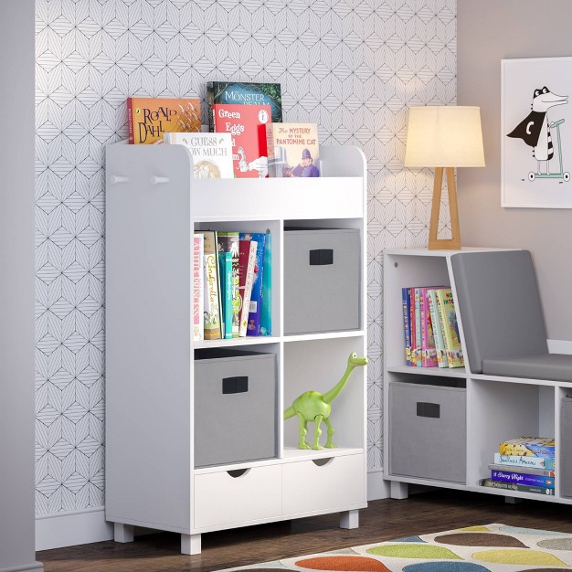 Kids x27 Book Nook Collection Cubby Storage Cabinet And Bookrack With 2 Bins Riverridge