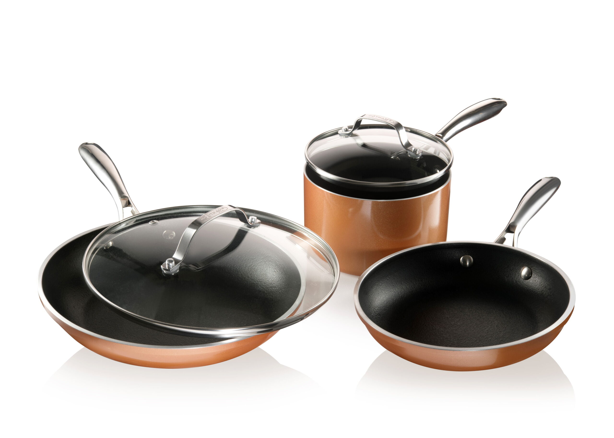 Steel Copper Cast 5 Piece Cookware Set Non-Stick Pots and Pans Set Dishwasher & Oven Safe