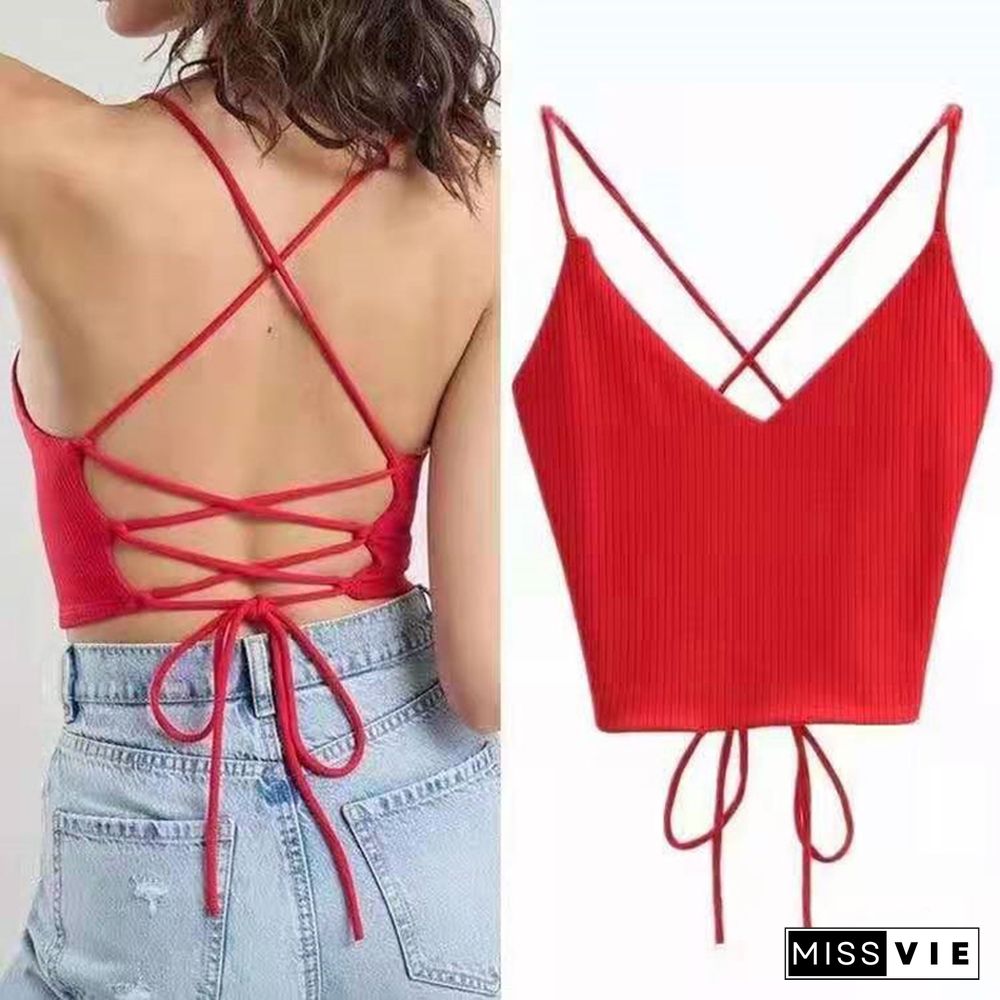 New Women Crop Tops Y2K Aesthetic Sexy Cute Summer Halter Solid Camis Fashion Casual Female Sleeveless Corset Top Tank Tops