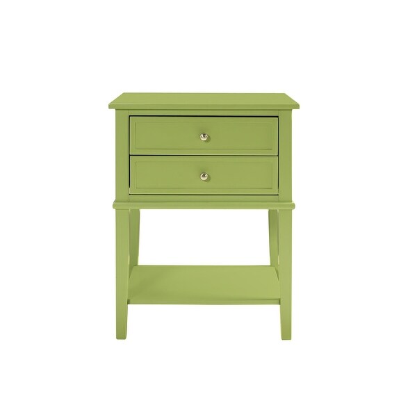 Eclectic Boho Accent Table with 2 Drawers， Green