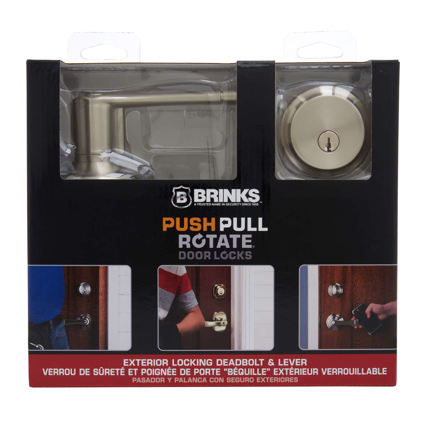 Brinks Push Pull Rotate Harper Satin Nickel Entry Lever and Deadbolt Set KW1 1.75 in.