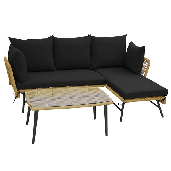 3 PCS LShaped Patio Sofa Set Conversation Furniture Set Black/Beige