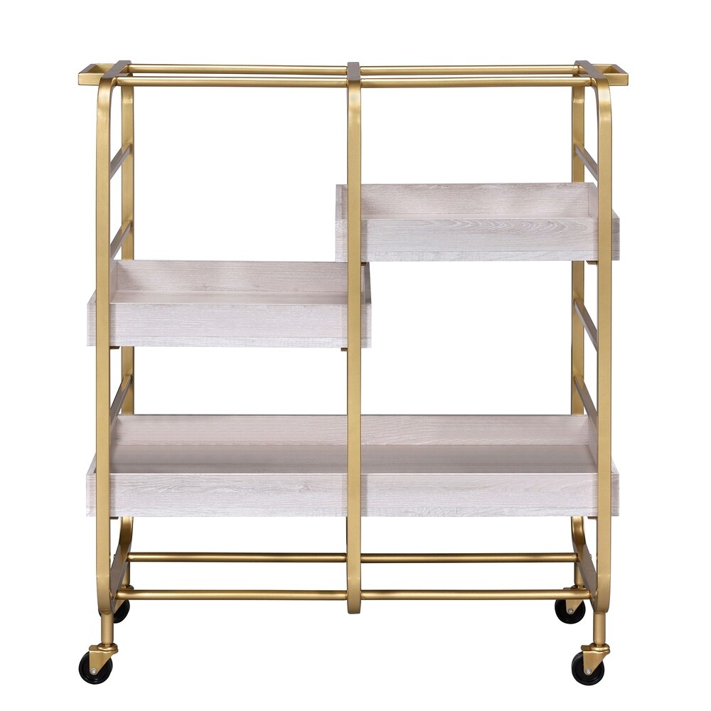 Metal Frame Serving Cart with Adjustable Compartments Gold and Washed White