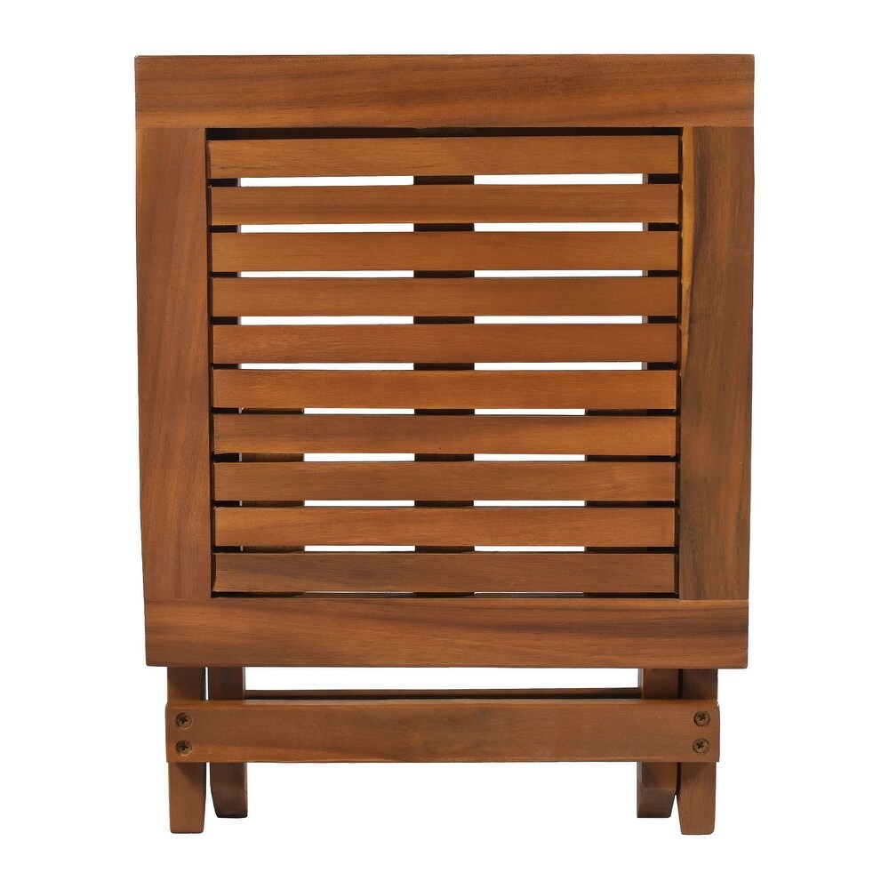 Outdoor Patio Wood Portable Extended Chaise Lounge Set with Foldable Tea Table