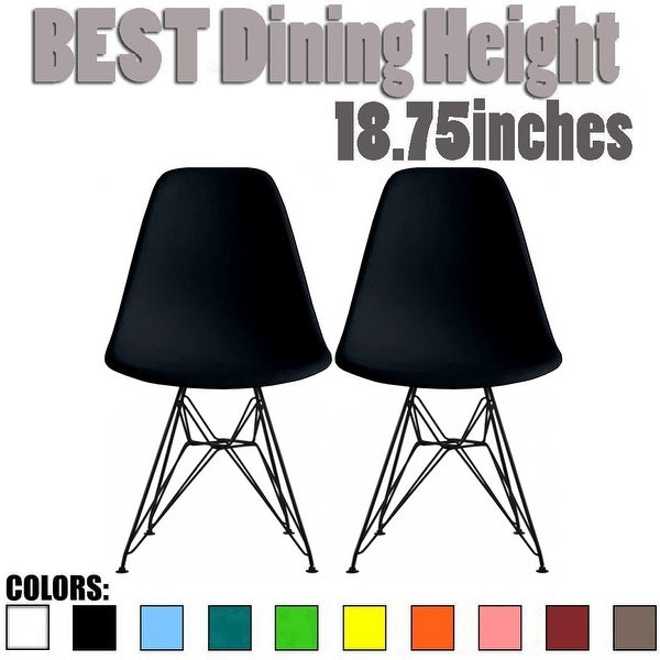 Set of 2 Modern Plastic Side Chair Colorsa Dark Black Wire Chrome Metal For Kitchen Dining Living Room Bedroom Office