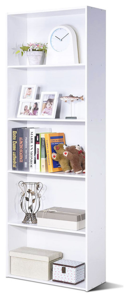 Costway 5 Shelf Storage Bookcase Modern Multi Functional Display Furni White   Contemporary   Bookcases   by La La Lander  Houzz