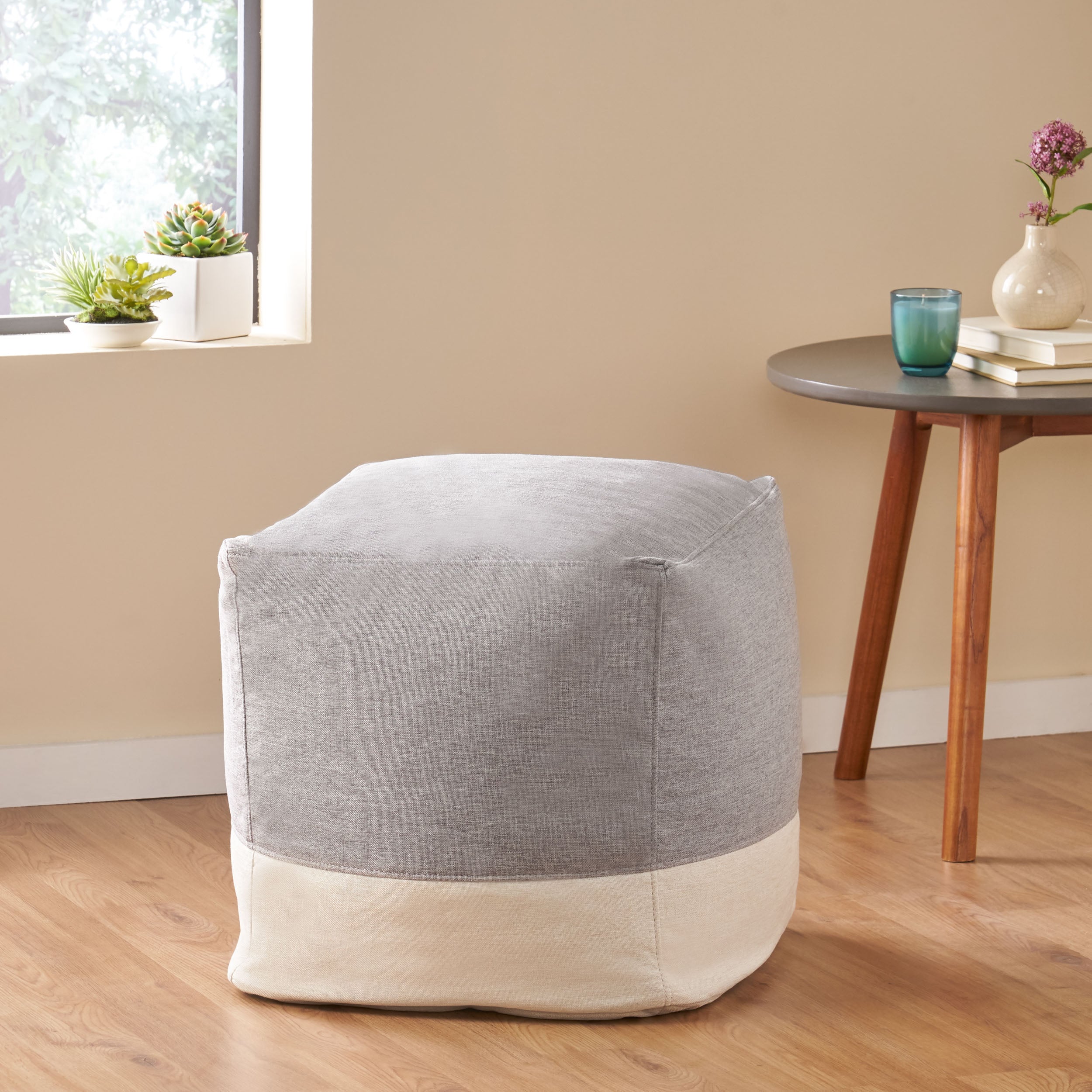 Punjab Tattnall Contemporary Two Tone Fabric Cube Pouf