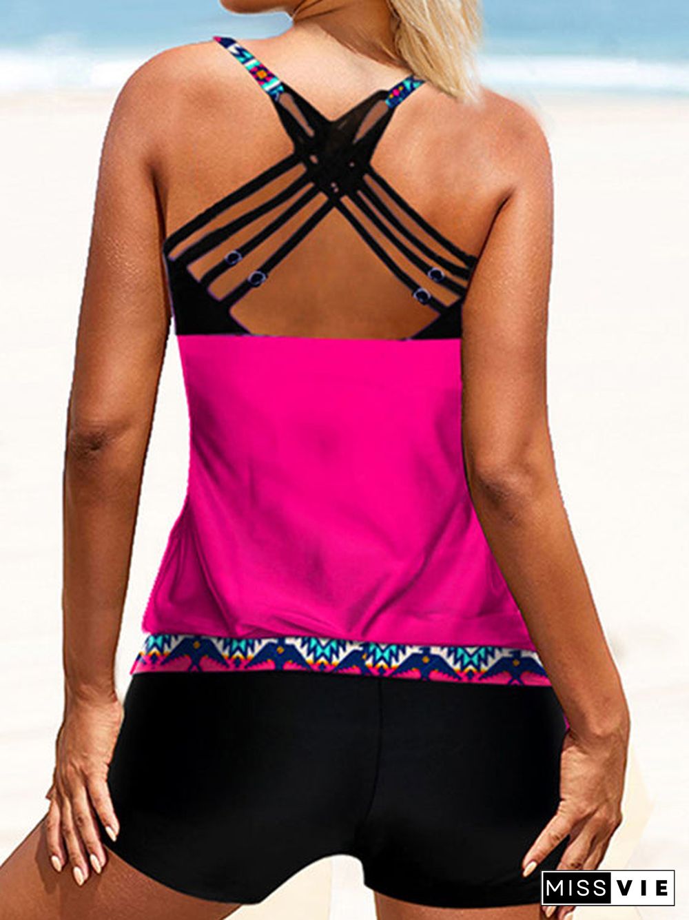 Tribal Printed Cross Strap Tankini Set