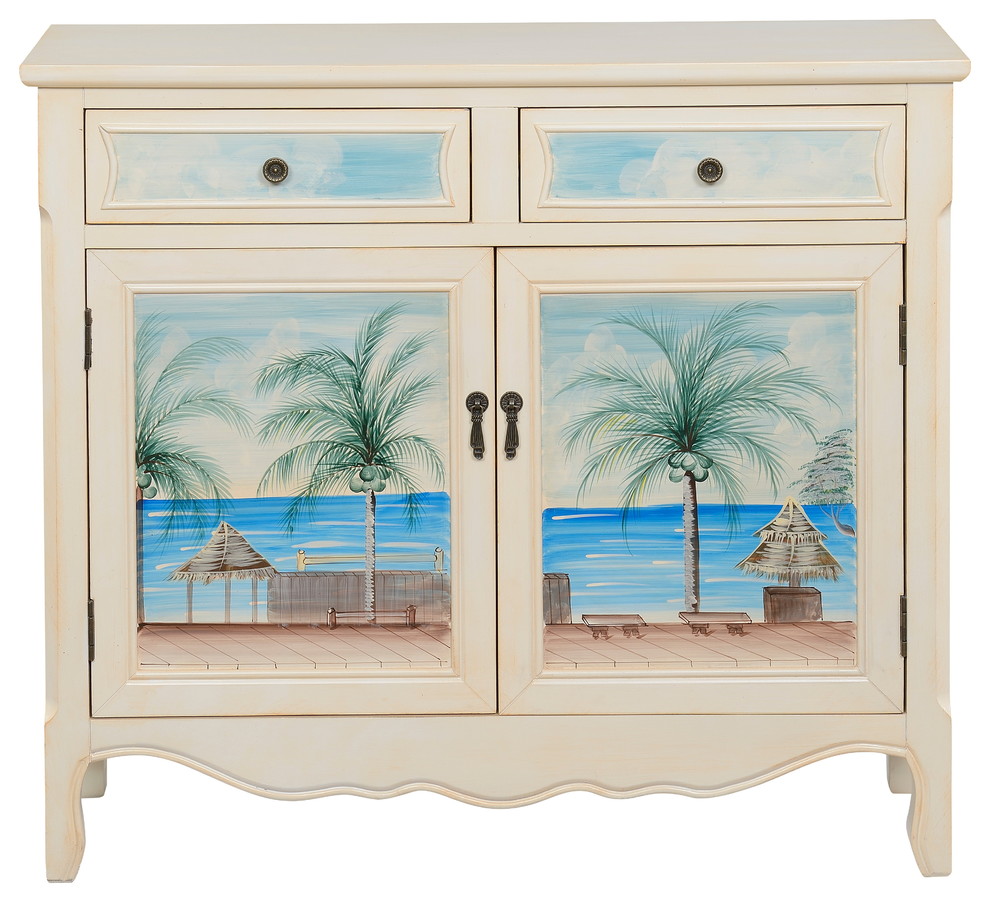 Seascape Cupboard  Creamy White Wash   Tropical   Accent Chests And Cabinets   by Homesquare  Houzz