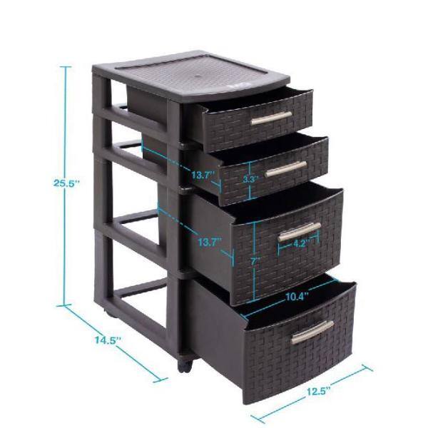 MQ 4-Drawer Resin Rolling Storage Cart in Espresso 453-WEN