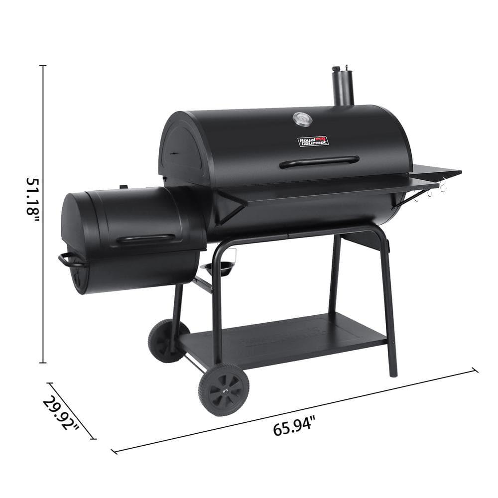 Royal Gourmet Charcoal Barrel Grill with Offset Smoker in Black