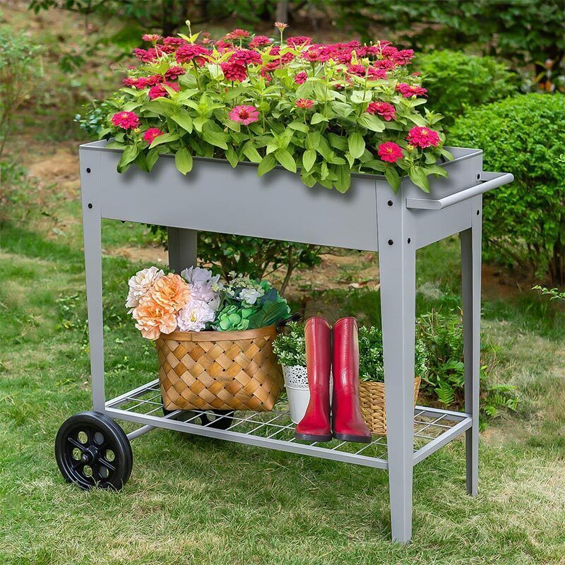 Multi-purpose Elevated Garden Bed on Wheels for Vegetables Flower Herb