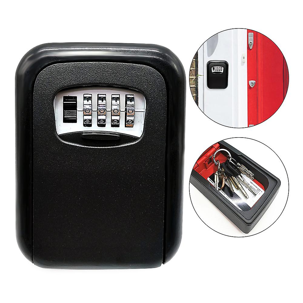 Key Storage Lock Box 4-digit Combination Lock Box Wall Mounted Lock Box Key Safe Box Security Key Holder Black