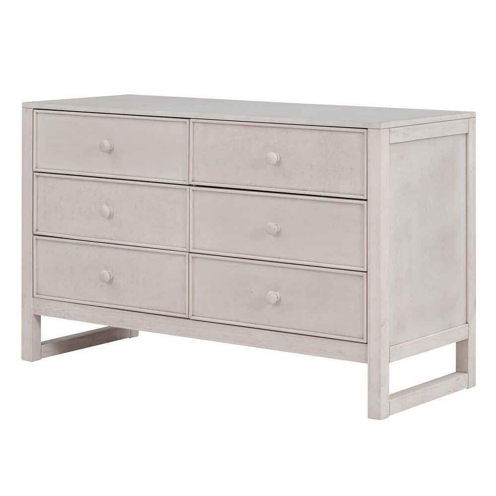 Rustic Wooden Dresser with 6 Drawers Storage Cabinet for Bedroom Anitque White