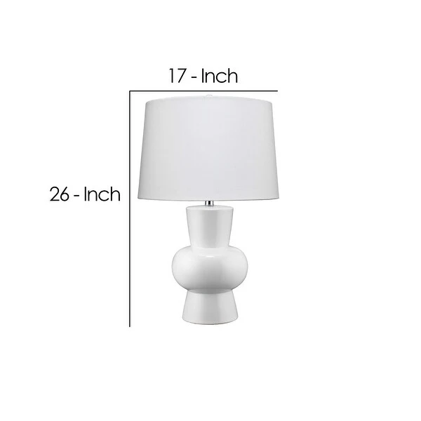 Table Lamp with Glazed Hourglass Bellied Shaped Body， White