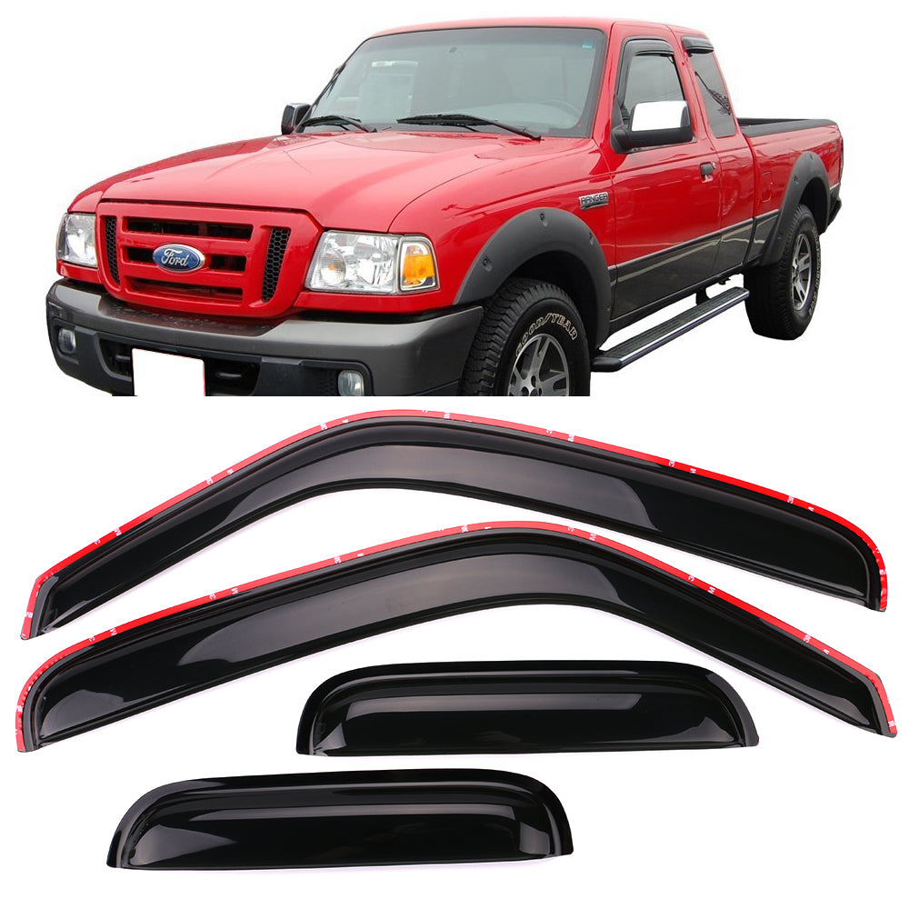 Ikon Motorsports Compatible with 99-11 Ranger 99-00 Mazda B2500 In Channel Acrylic Window Visors Vent Deflector Rain Guard 4Pc Set