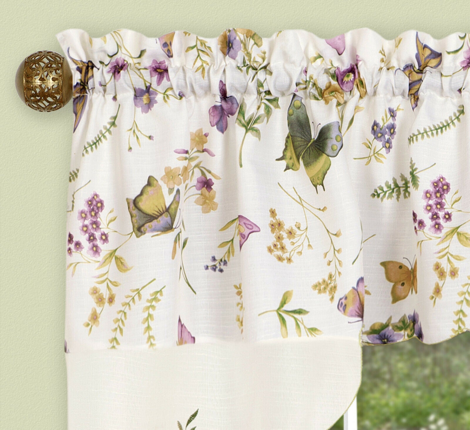 Floral Butterflies Lilac & Lavender 3 Pc Kitchen Curtain Set - 36 in. Long