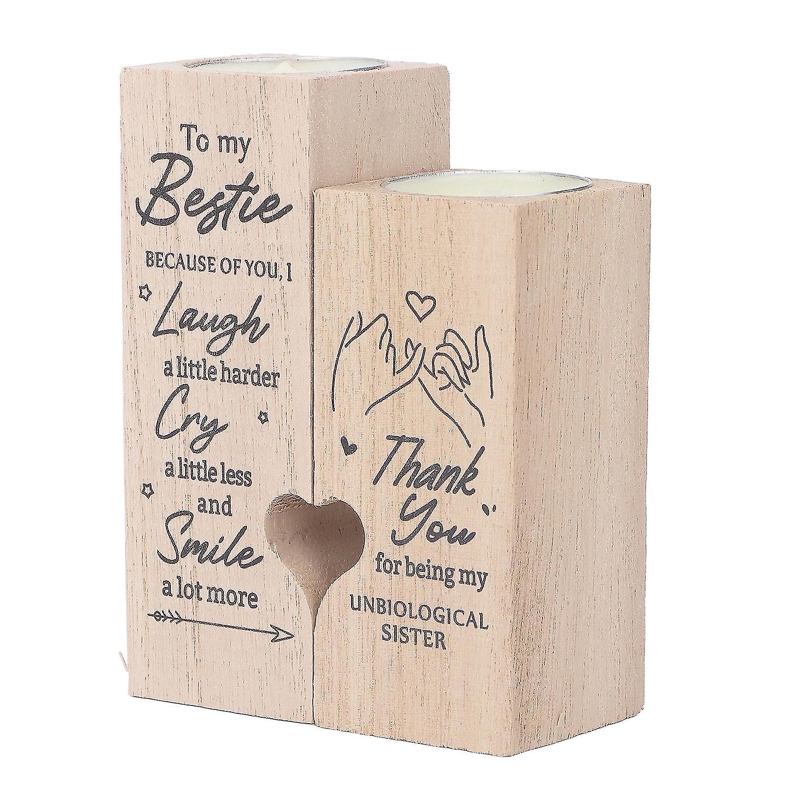 2pcs Heart Candlestick Wood Quotation Engraved Crafted Heart Candle Holder for Home Decoration A02