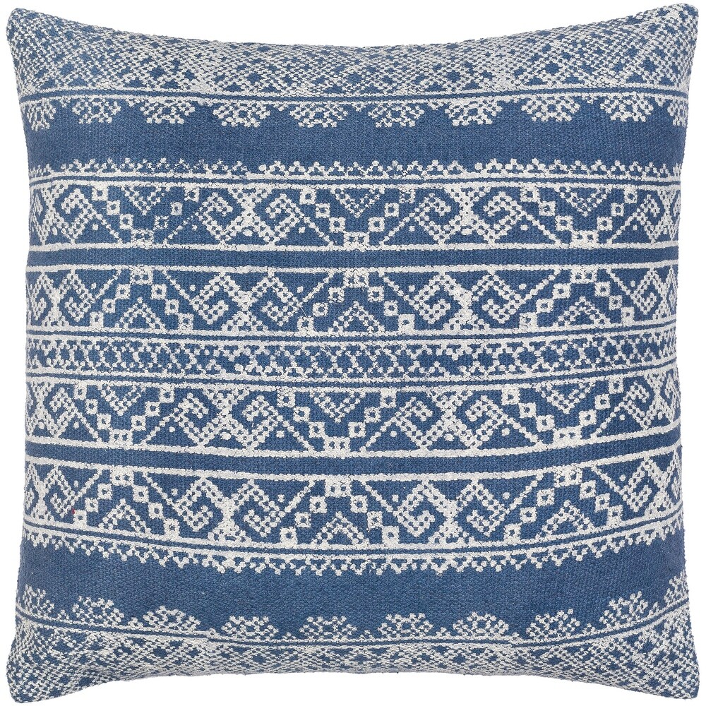 Zeba Block Print Blue Bohemian Throw Pillow or Cover