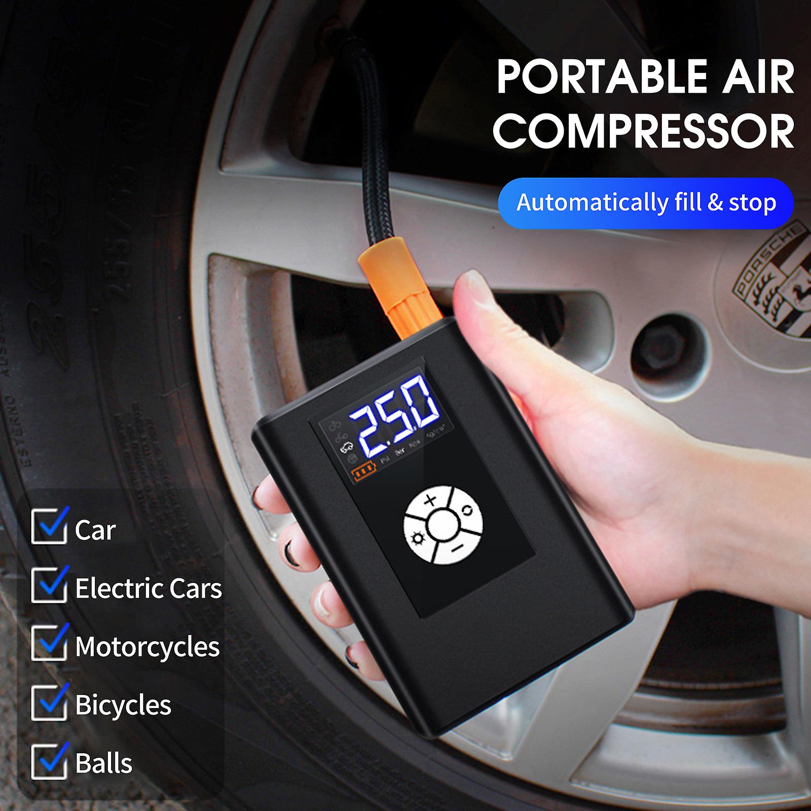 Mini Tyre Inflator 120ps Portable Air Compressor Lcd Display Electric Bike Pump With 4000mah Rechargeable Battery Led Light For Car Bicycle Motorcycle