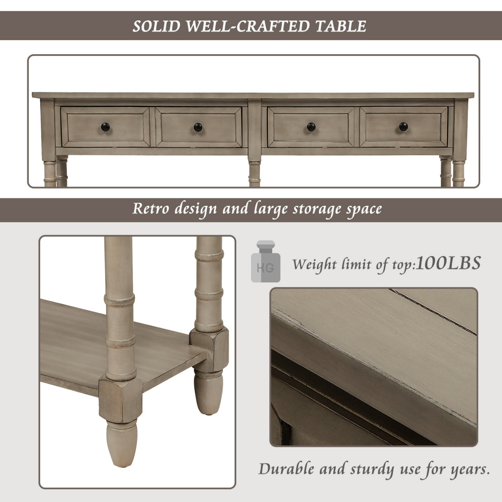 58 quotTwo Drawer Console Table With Bottom Shelf for Living Room Gray Wash   Rustic   Console Tables   by TATEUS LLC  Houzz