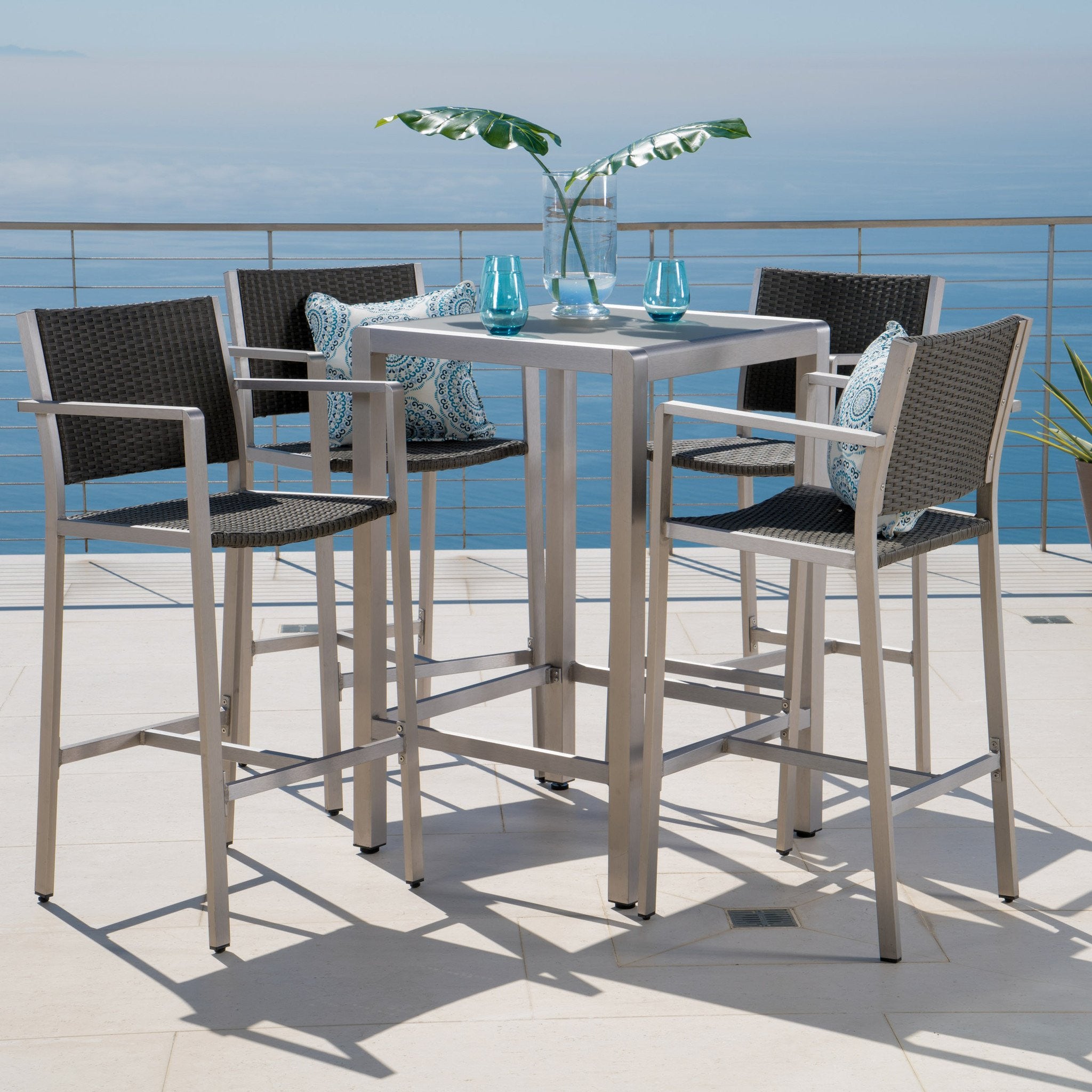 Coral Bay Outdoor 5 Piece Grey Wicker Bar Set