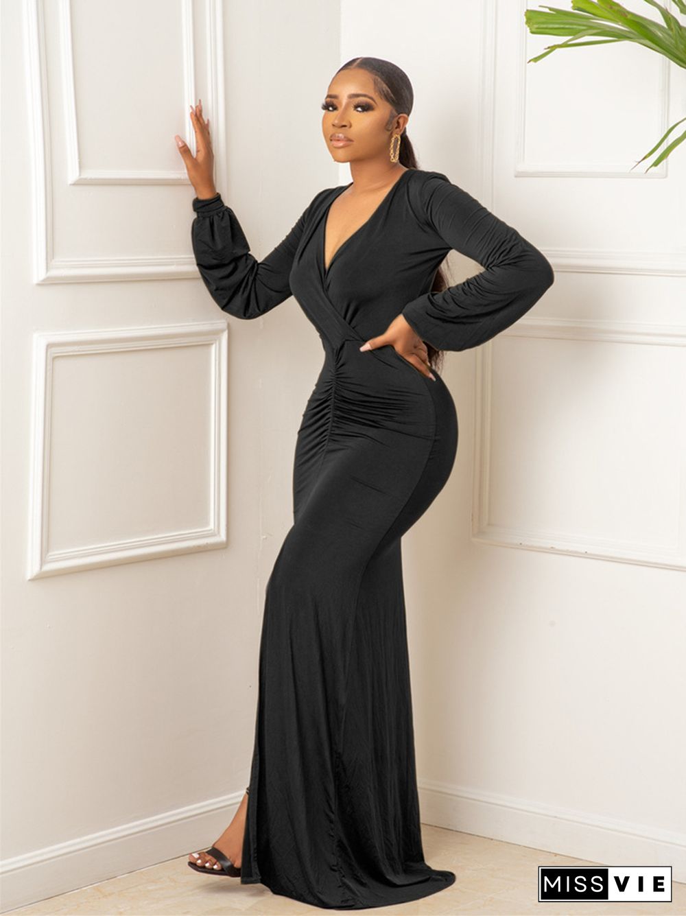 Casual Long Sleeved Solid Women's Dress Long Skirt