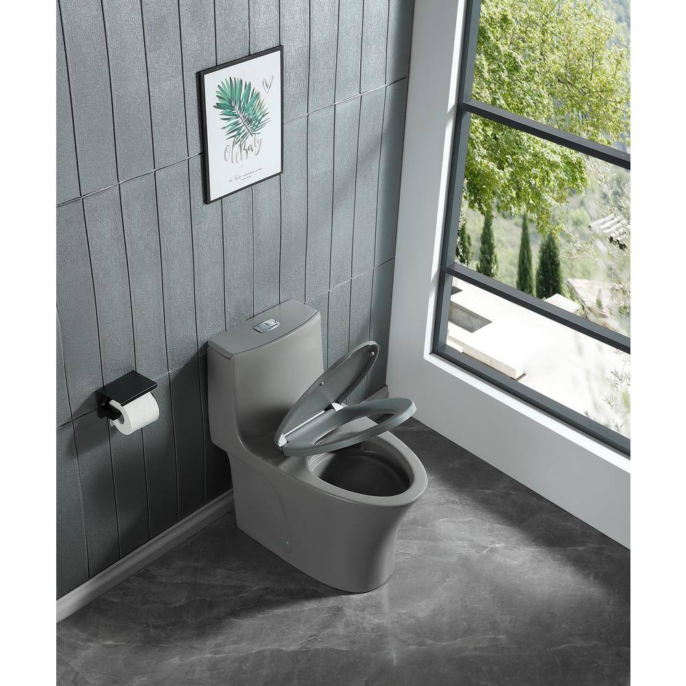 FUNKOL One-Piece 28.74 in.H 1.11.6 GPF Automatic Dual Flush Elongated Shape Ceramic Toilet in Grey LML-T-G02