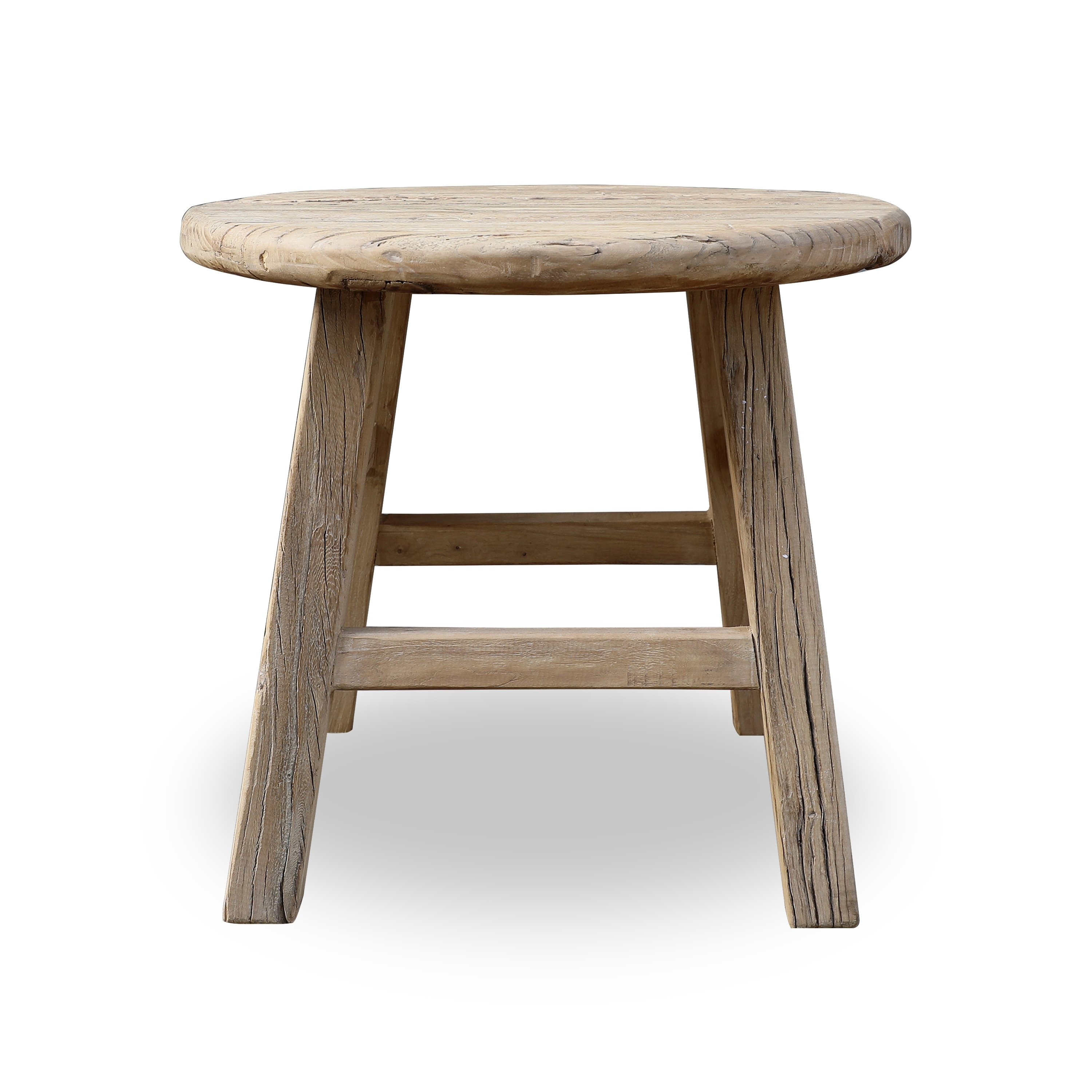 Artissance Round Rustic Side table Weathered Elm Wood 22x22x20H