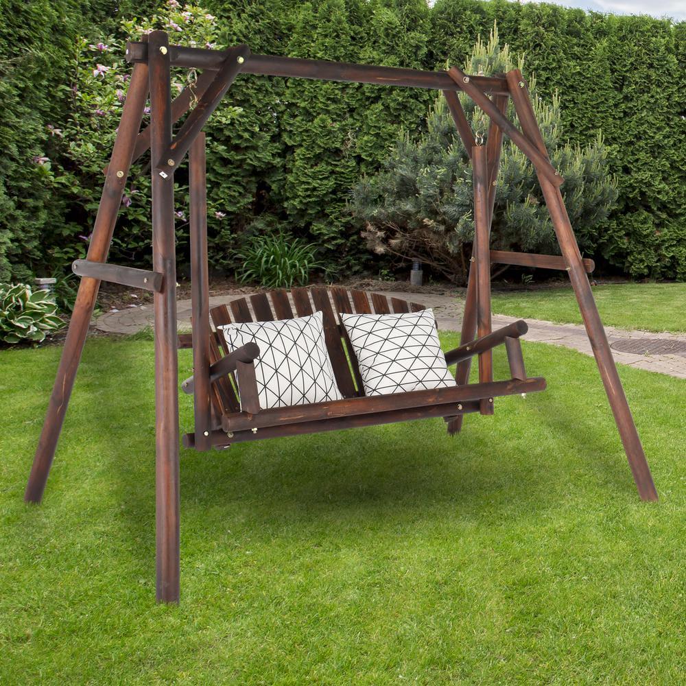 Karl home 78 in 2Person Carbonized Wood Patio Swing with Stand