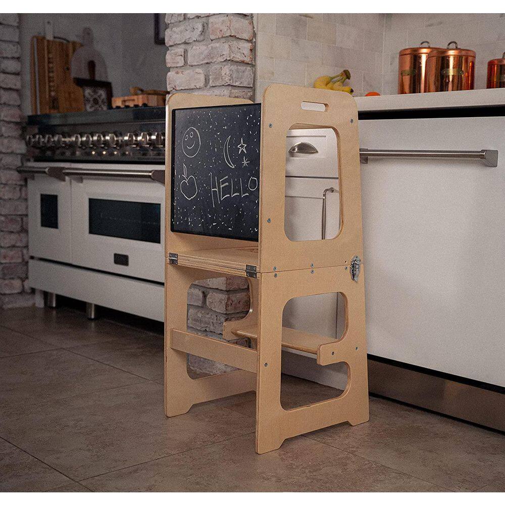 Avenlur Avenlur Date Wood Kitchen Tower and Chalkboard  and Kitchen Step Stool For Kids - Natural KTCHNTWR