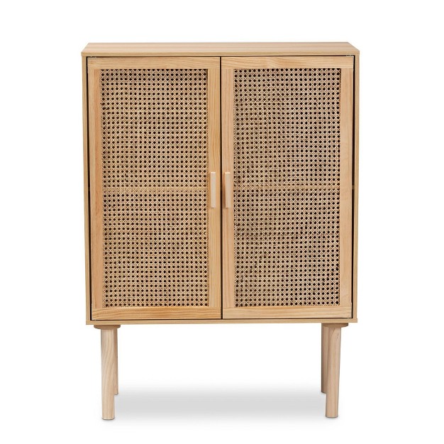 Maclean Rattan Wood 2 Door Storage Cabinet Natural brown Baxton Studio